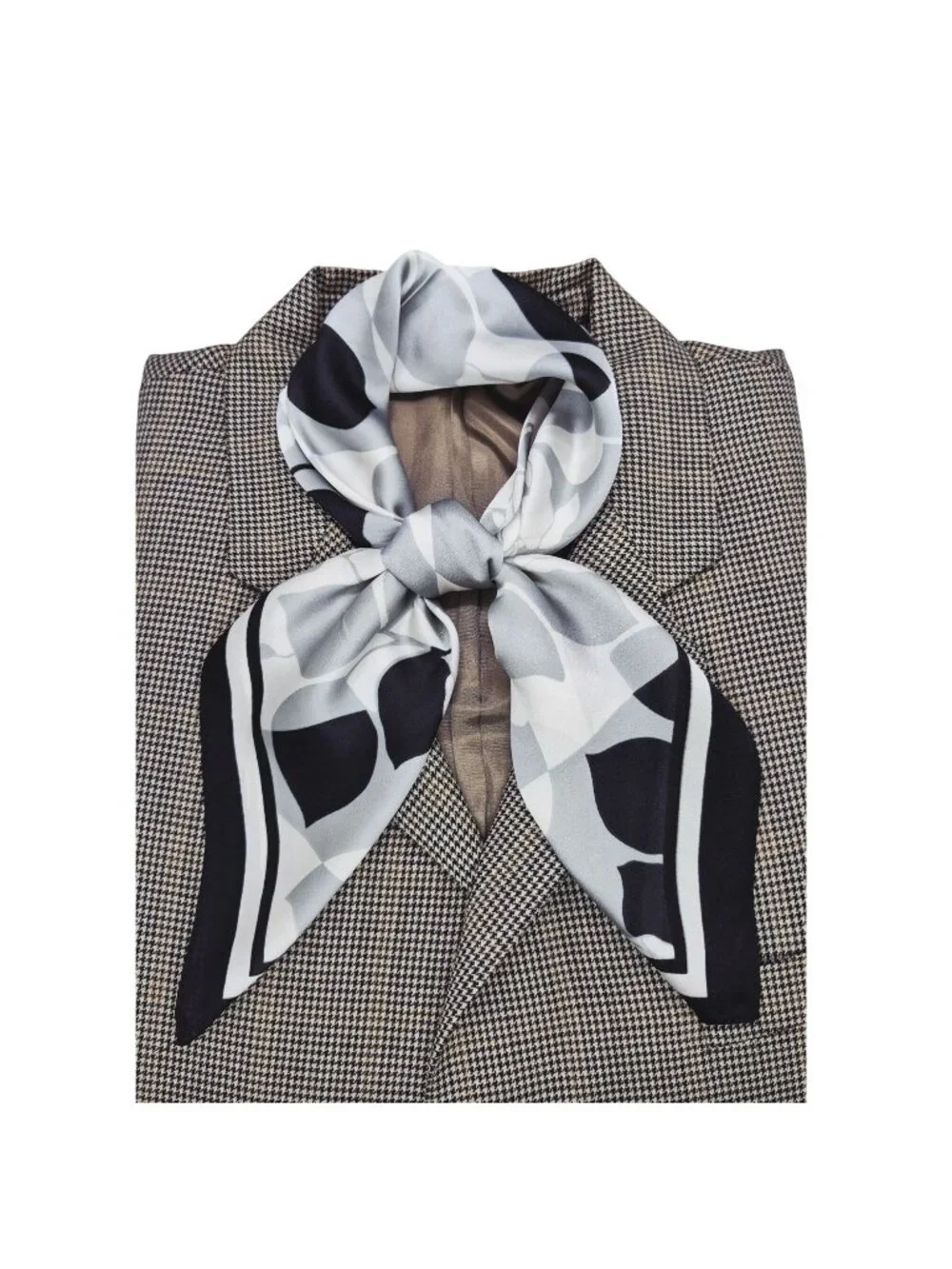Luxury Silk Feel Scarf Gray White Black Abstract Geometric Floral Square Bandana
